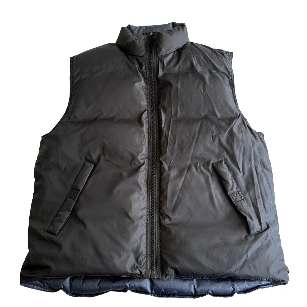 J‎ Crew Sport Goose Down Reversible Shadow Spellout Black Navy Puffer Vest L